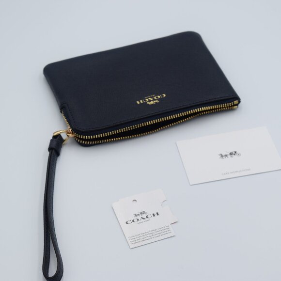 COACH CORNER ZIP WRISTLET IN CROSSGRAIN LEATHER, NAVY BLUE - NWT - Picture 7 of 7